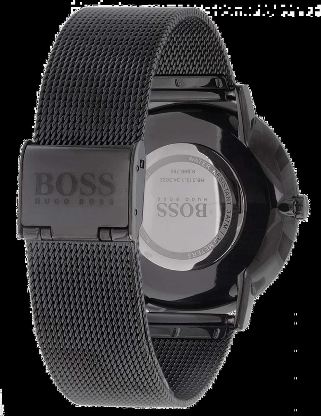 Lunette boîtier Hugo Boss 1513542 en acier inoxydable noir PVD extra-plat, lunette lisse polie pour un profil contemporain