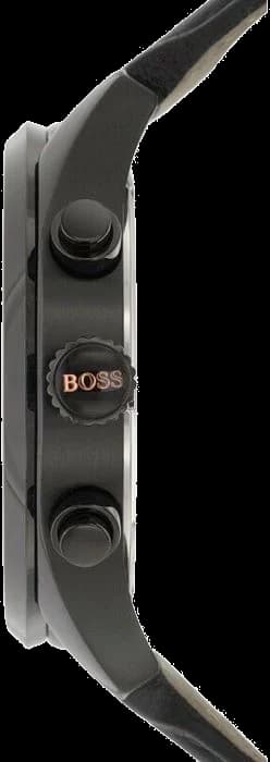 Attache bracelet Hugo Boss 1513550 en cuir noir perforé, coutures contrastées et boucle ardillon signée, confort aéré pour usage quotidien