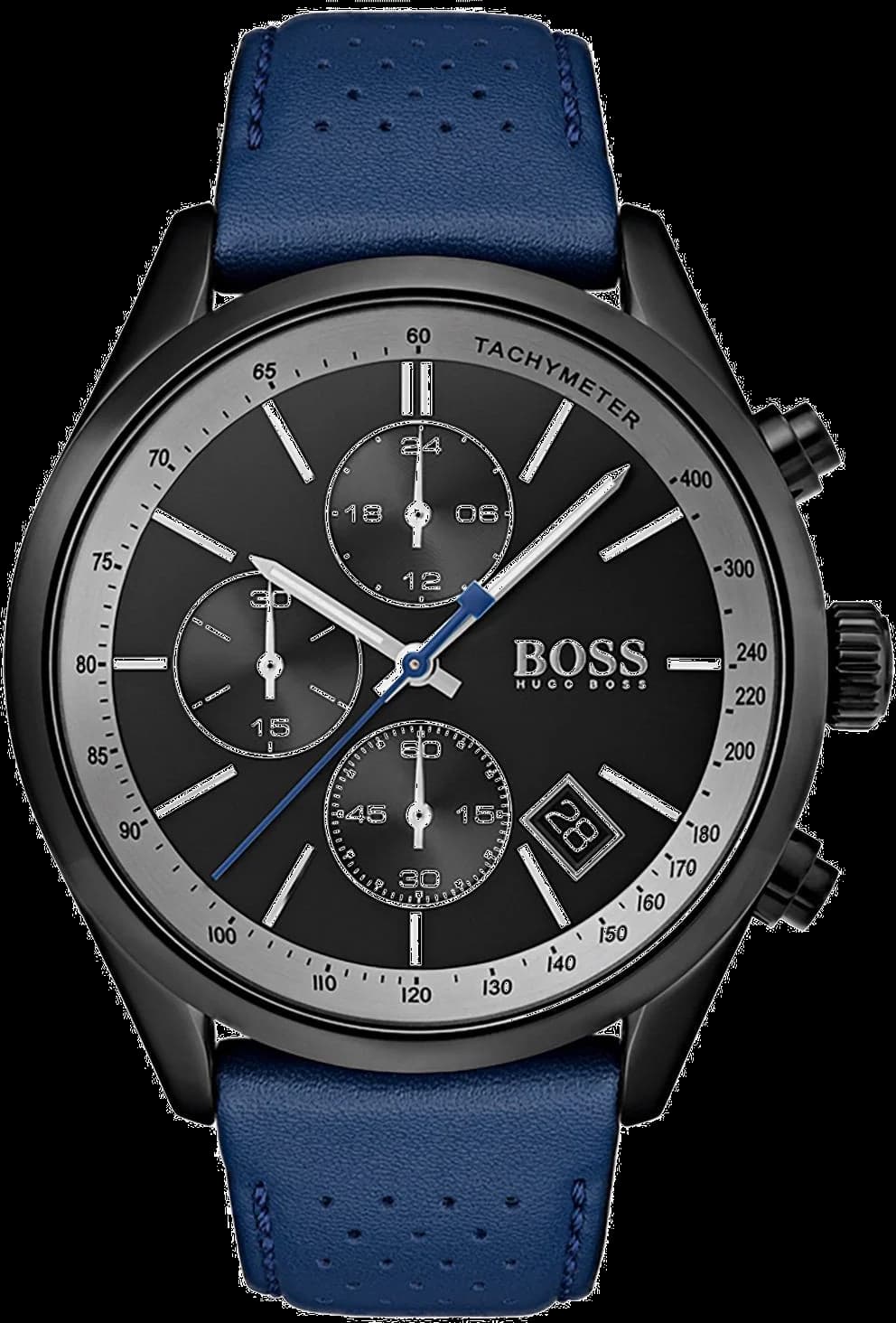 Garde-temps Hugo Boss 1513563 affiche cadran bleu soleillé avec compteurs noirs et date à 4h30