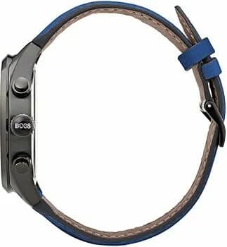 Attache bracelet Hugo Boss 1513563 en silicone bleu texturé avec fermoir déployant en acier inoxydable brossé