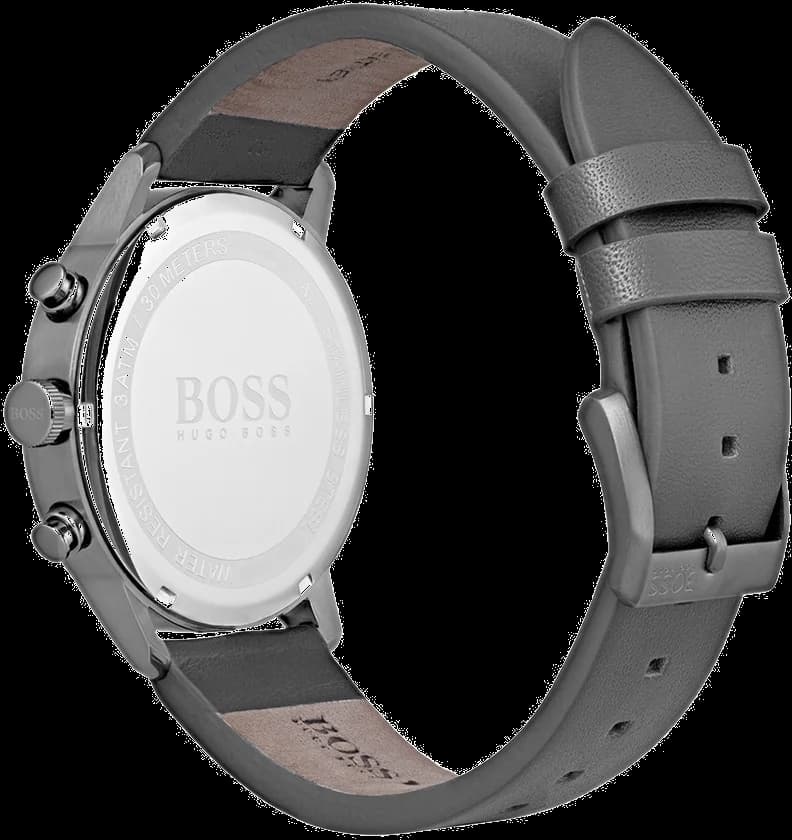 Visage cadran Hugo Boss 1513570 avec index appliqués bâtons, aiguilles luminescentes et guichet date à 4h30, lisibilité optimale