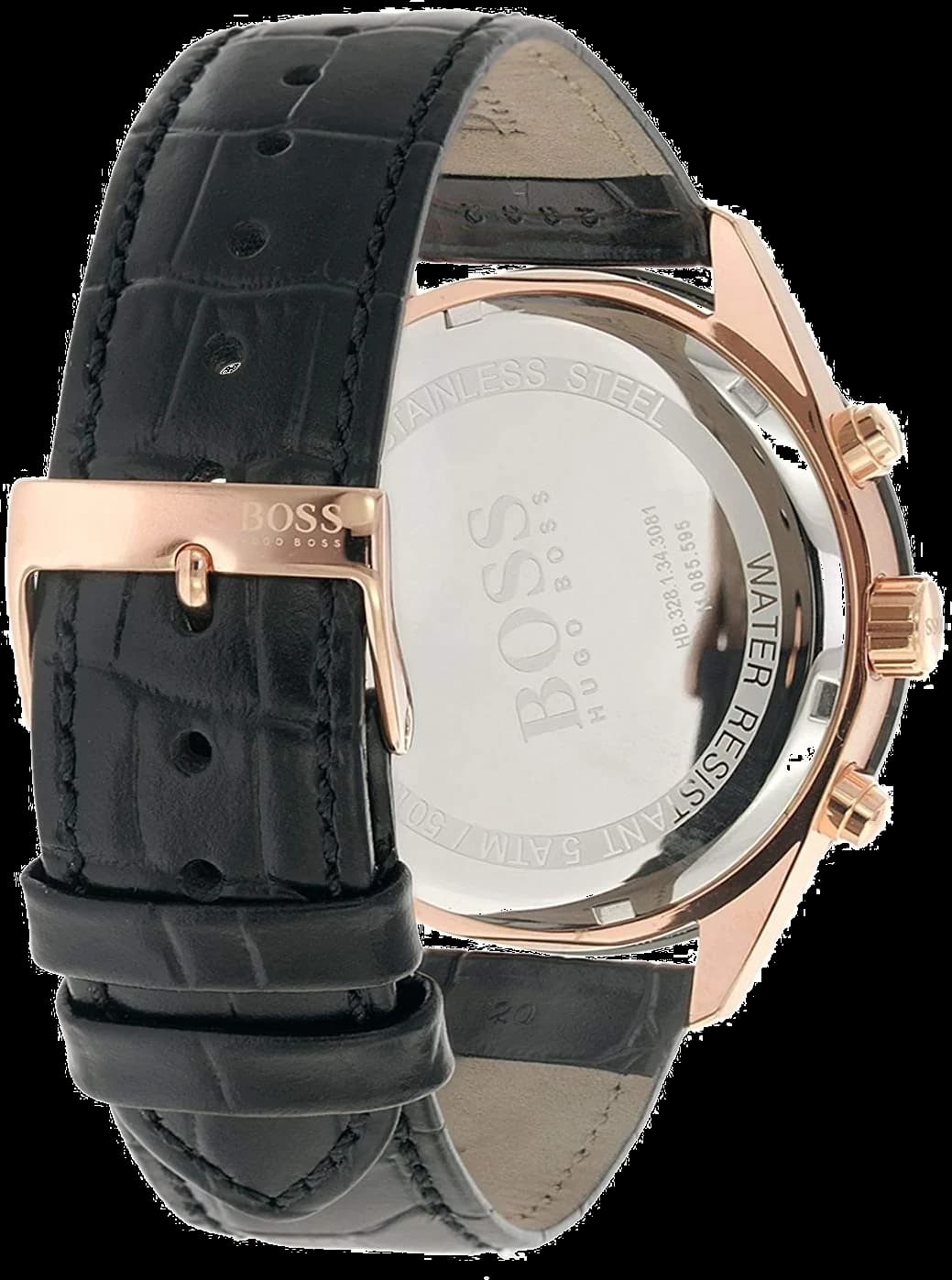 Visage cadran Hugo Boss 1513580 révèle compteurs 30 minutes et 12 heures, date à 3h, aiguilles luminescentes, chemin de fer