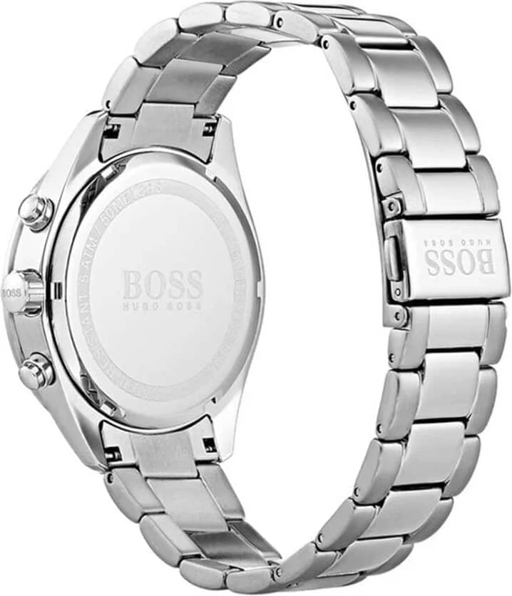 Attache bracelet Hugo Boss 1513582 en acier à trois maillons avec fermoir déployant double sécurité et gravure logo