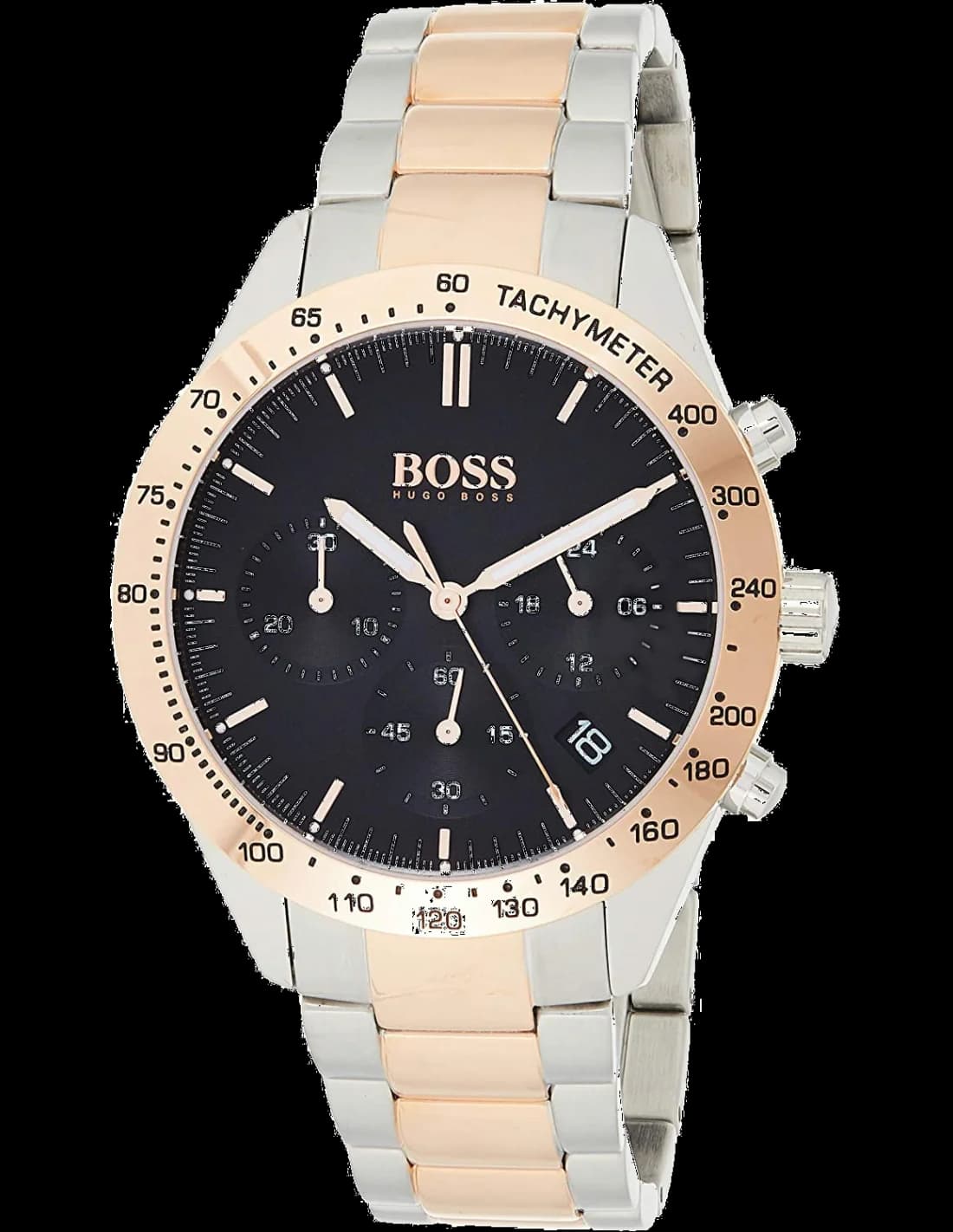 Garde-temps Hugo Boss 1513584 affichant cadran soleil noir avec compteurs chronographe et guichet date à 4h30