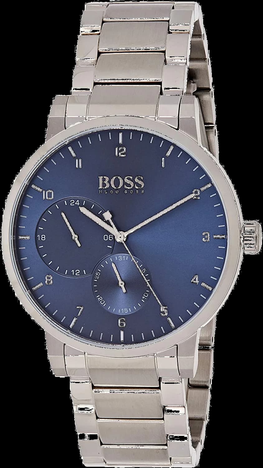 Garde-temps Hugo Boss 1513597 avec cadran bleu soleil, aiguilles bâton et index appliqués, mouvement quartz suisse