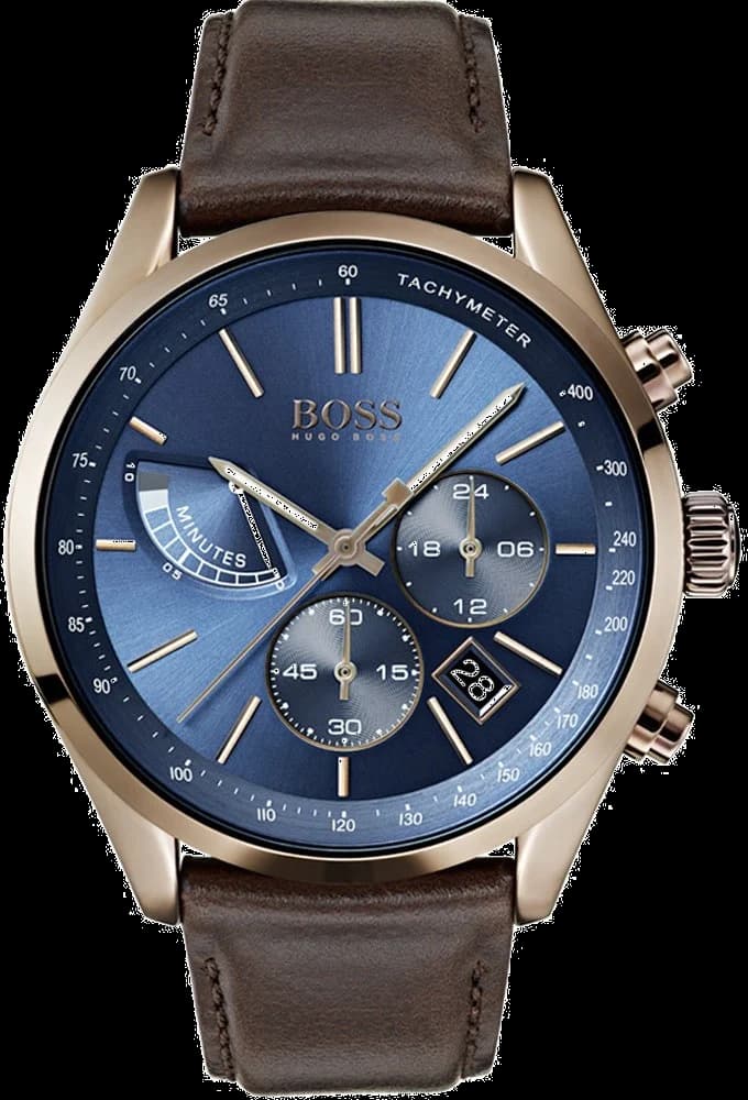 Montre Homme Hugo Boss 1513604 Chronographe Cadran Bleu Bracelet Cuir Marron