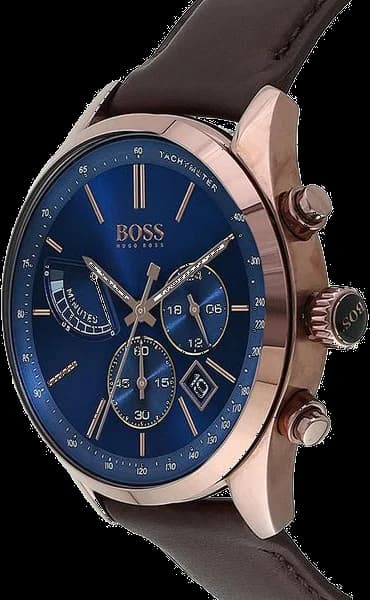 Lunette boîtier Hugo Boss 1513604 en acier de 43 mm, lunette fixe polie et fond vissé étanche 100 mètres