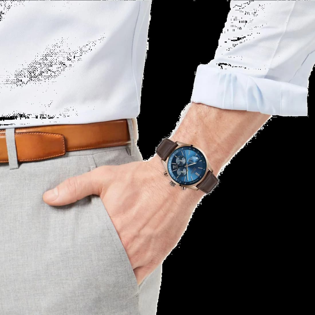 Montre Homme Hugo Boss 1513604 Chronographe Cadran Bleu Bracelet Cuir Marron vue 5