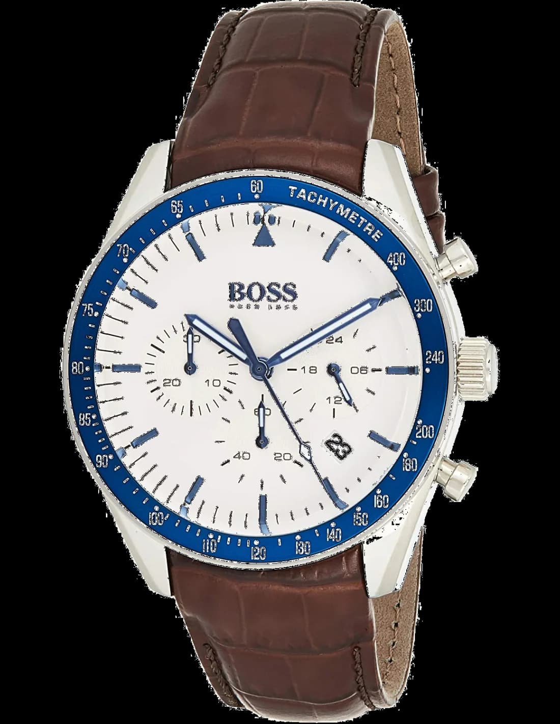 Montre Homme Hugo Boss Trophy 1513629 - Cadran Blanc Acier, Bracelet Cuir Marron