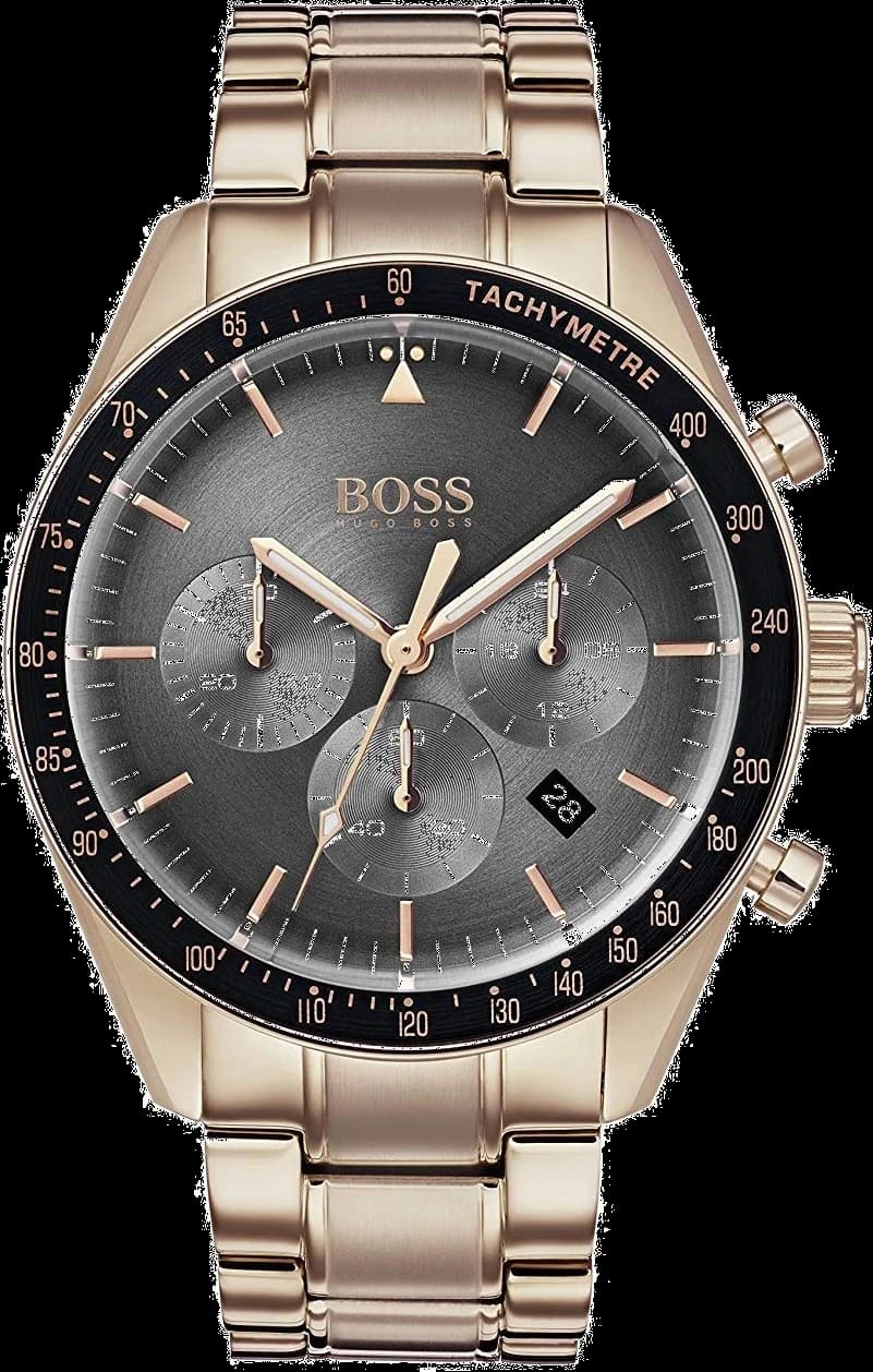 Garde-temps Hugo Boss 1513632 arborant un cadran blanc soleillé avec index bâtons et aiguilles en acier doré, style classique habillé
