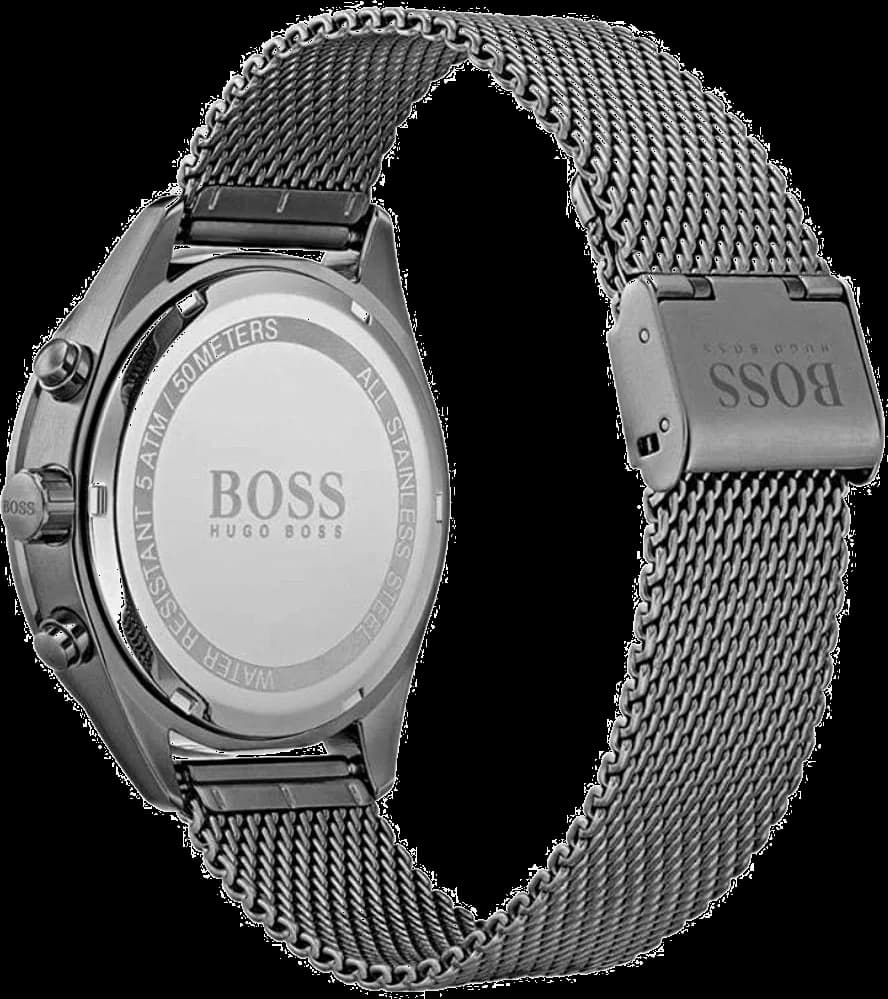 Attache bracelet Hugo Boss 1513637 en acier inoxydable brossé à triple boucle déployante, maillons H-lien ajustables
