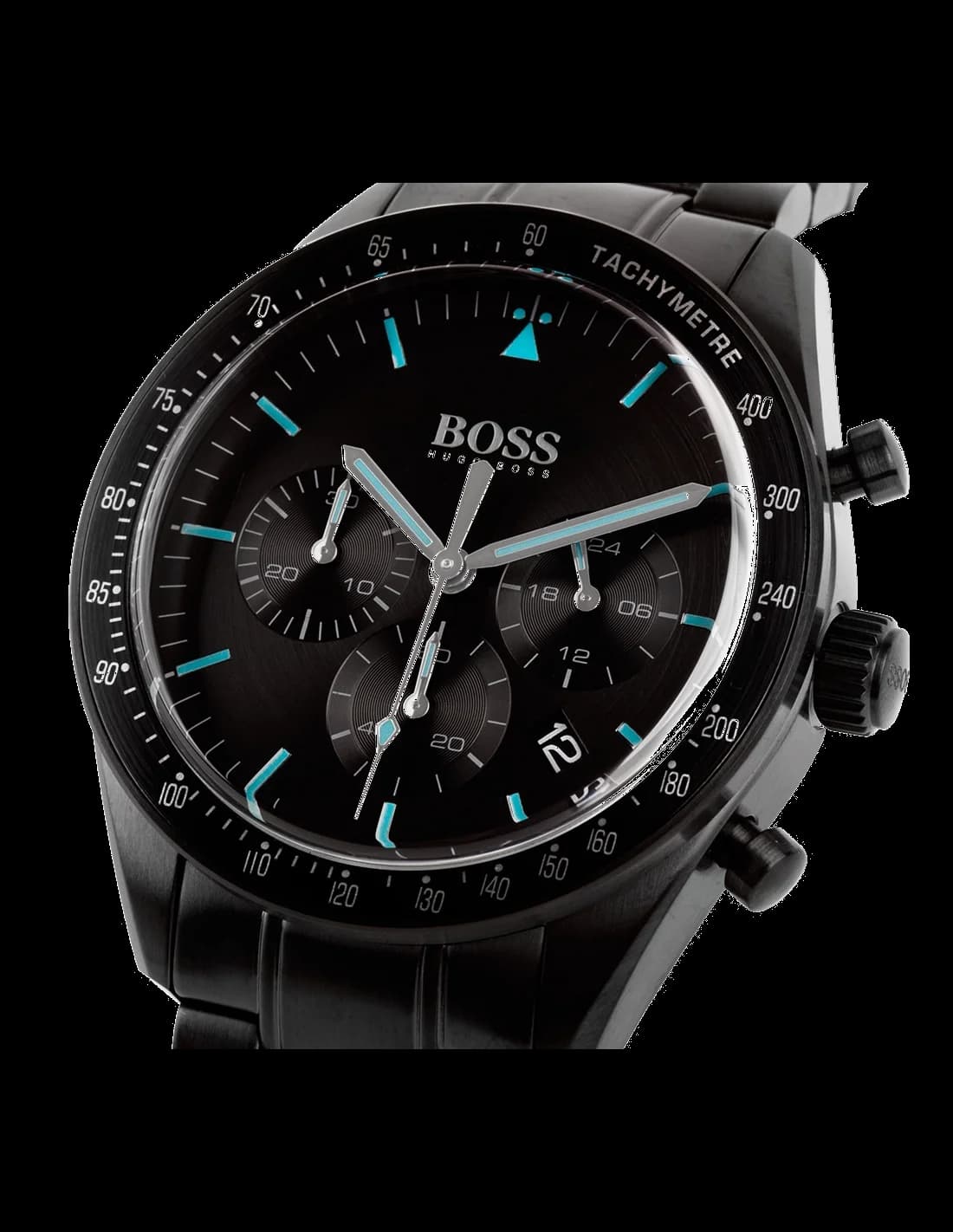 Visage cadran Hugo Boss 1513675 avec index appliqués bâtons, aiguilles squelettes et guichet date à 4h30