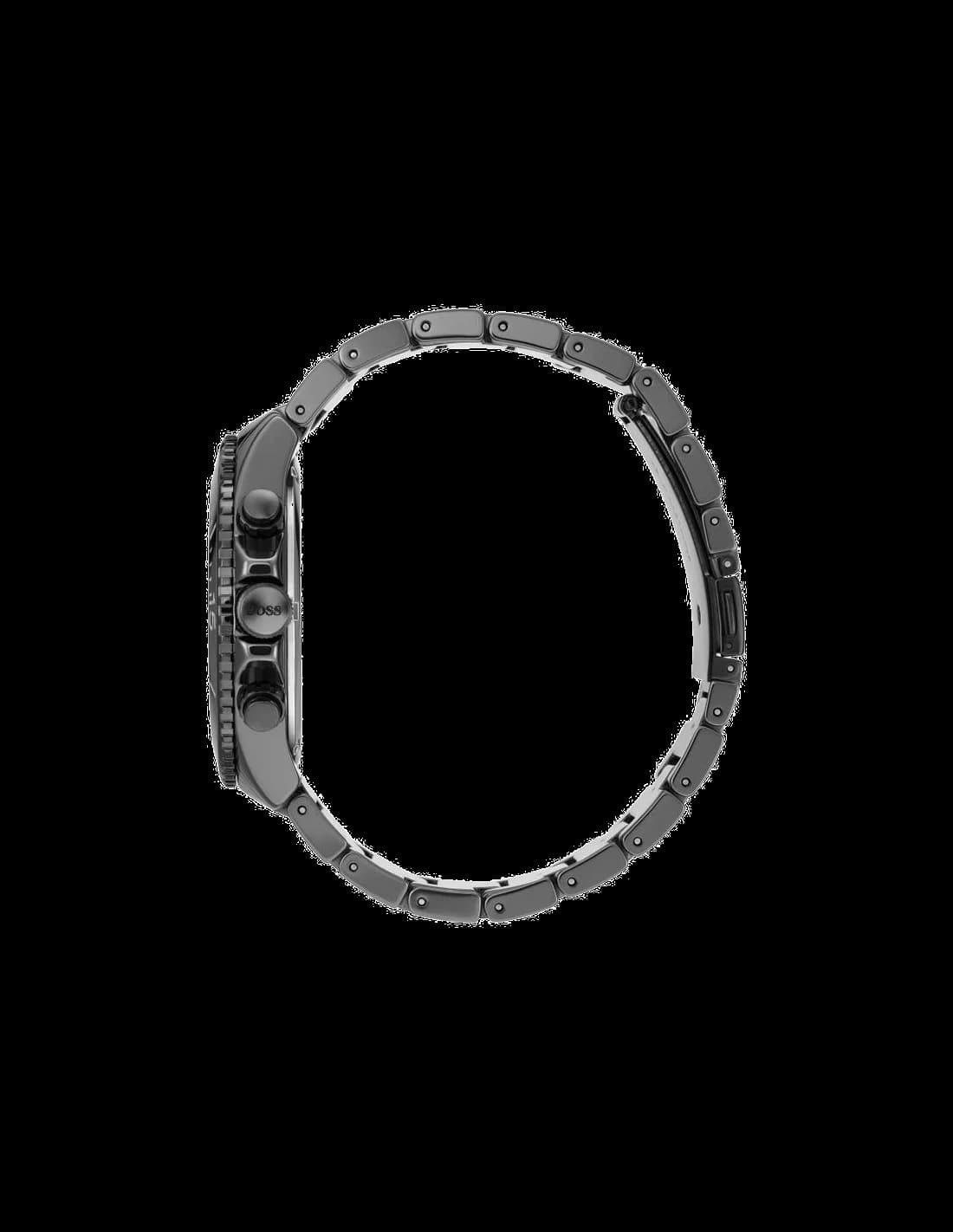 Attache bracelet Hugo Boss 1513675 en acier inoxydable brossé, fermoir déployant double sécurité et maillons pleins