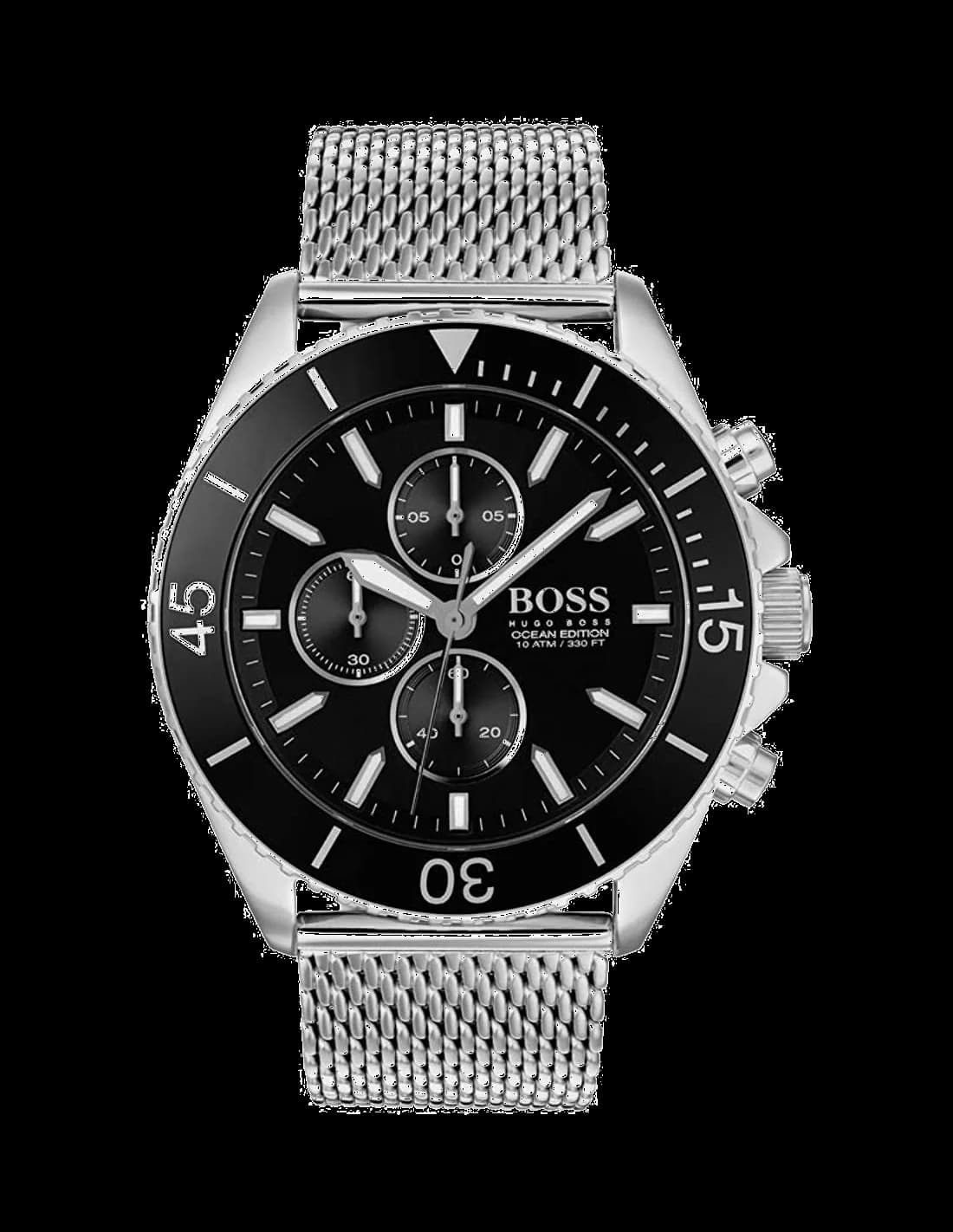 Montre Homme Hugo Boss Chronographe Ocean 1513701 Cadran Noir Acier Maille Milanaise