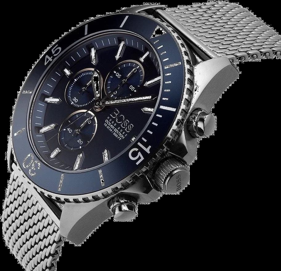 Visage cadran Hugo Boss 1513702 avec guichet date à 3h, aiguille des secondes rouge et index rhodiés