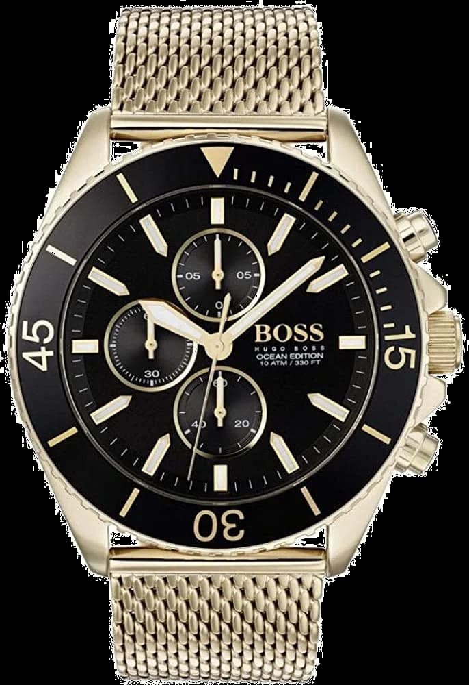 Montre Homme Hugo Boss 1513703 Cadran Noir Boîtier Or Bracelet Maille Milanaise