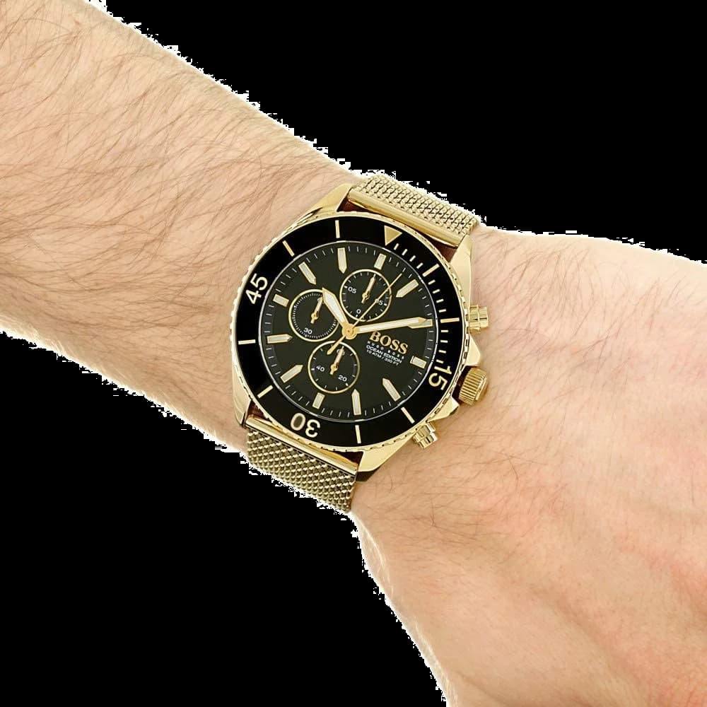 Montre Homme Hugo Boss 1513703 Cadran Noir Boîtier Or Bracelet Maille Milanaise vue 3