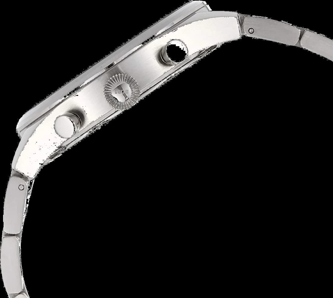 Visage cadran Hugo Boss 1513712 aux index appliqués bâtons, aiguilles dauphine tritium et guichet date à 4h30