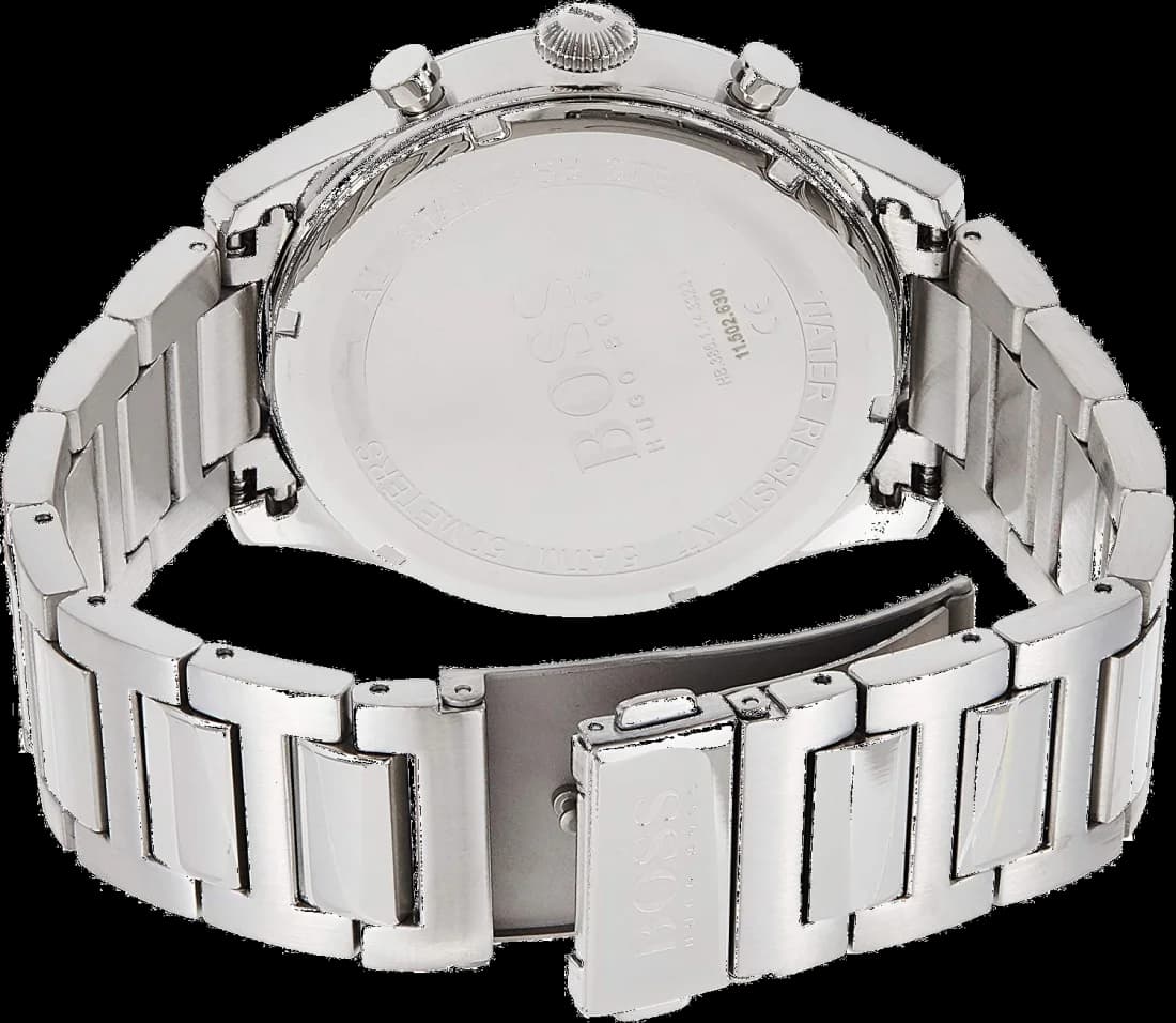 Attache bracelet Hugo Boss 1513712 en acier brossé avec fermoir déployant à double bouton-poussoir et maillons ajustables