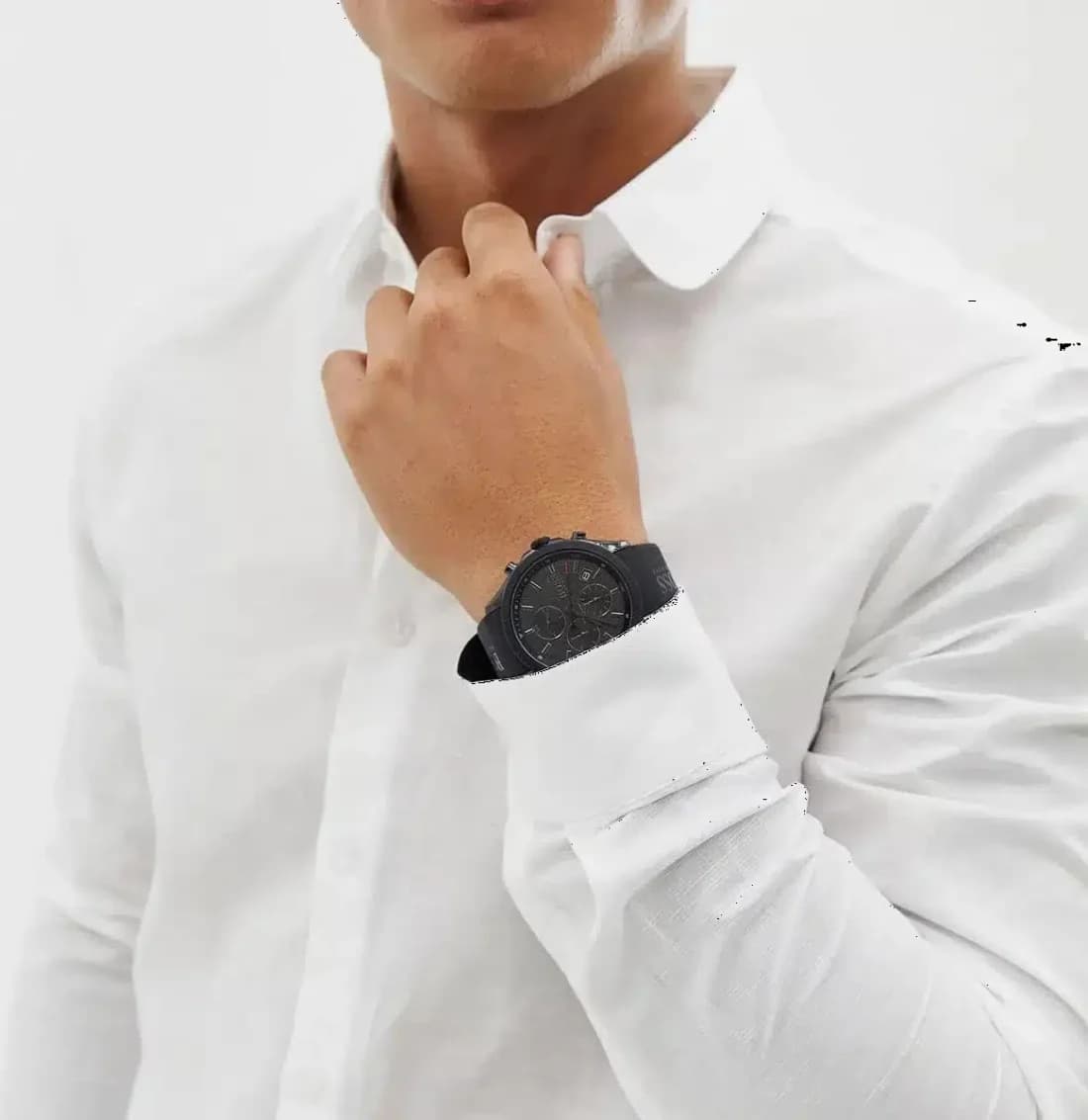 Attache bracelet Hugo Boss 1513720 en silicone noir texturé avec boucle ardillon en acier inoxydable brossé et insert Hugo Boss