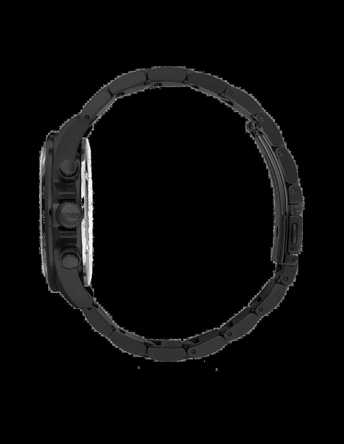 Attache bracelet Hugo Boss 1513754 en acier noir PVD avec fermoir déployant double sécurité et maillons satinés