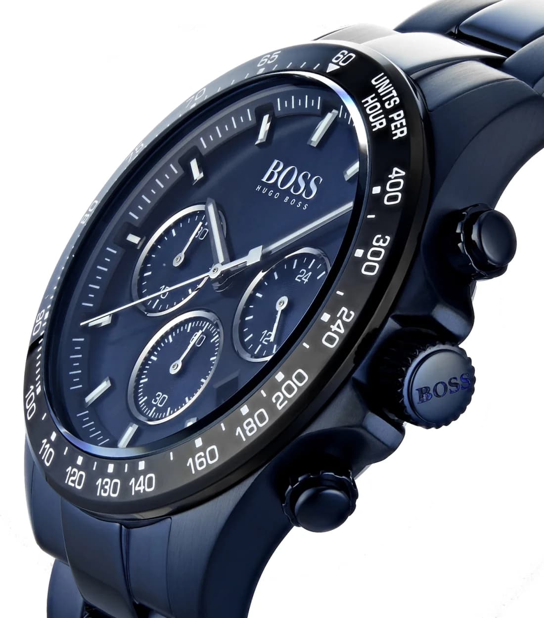 Visage cadran Hugo Boss 1513758 détail des index bâtons polis, aiguilles heures/minutes luminescentes, guichet date à 4h30