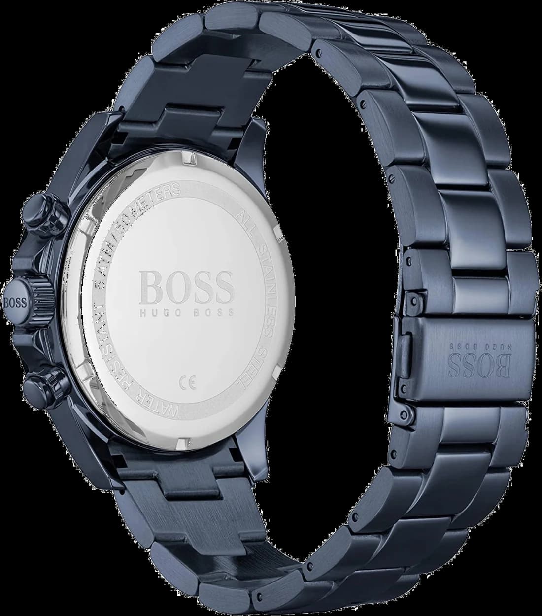 Attache bracelet Hugo Boss 1513758 en acier inoxydable brossé, boucle déployante sécurisée, maillons satinés ajustables
