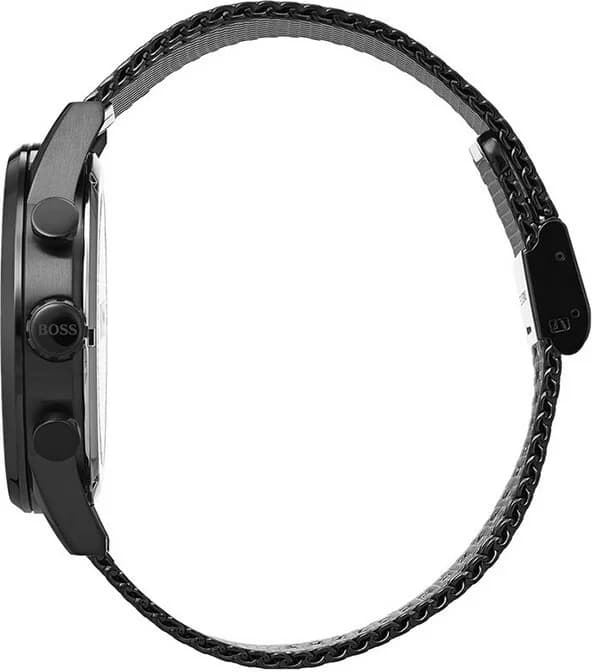 Attache bracelet Hugo Boss 1513769 en maille milanaise acier inoxydable, fermoir déployant ajustable