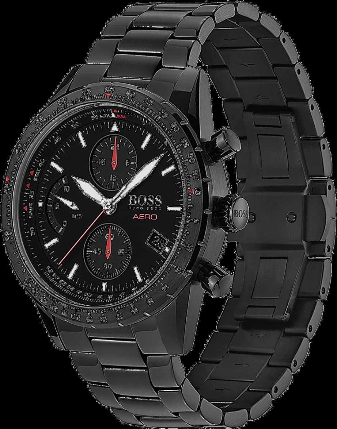 Visage cadran Hugo Boss 1513771 dévoile index appliqués argent, date à 4h30 et trotteuse rouge centrale