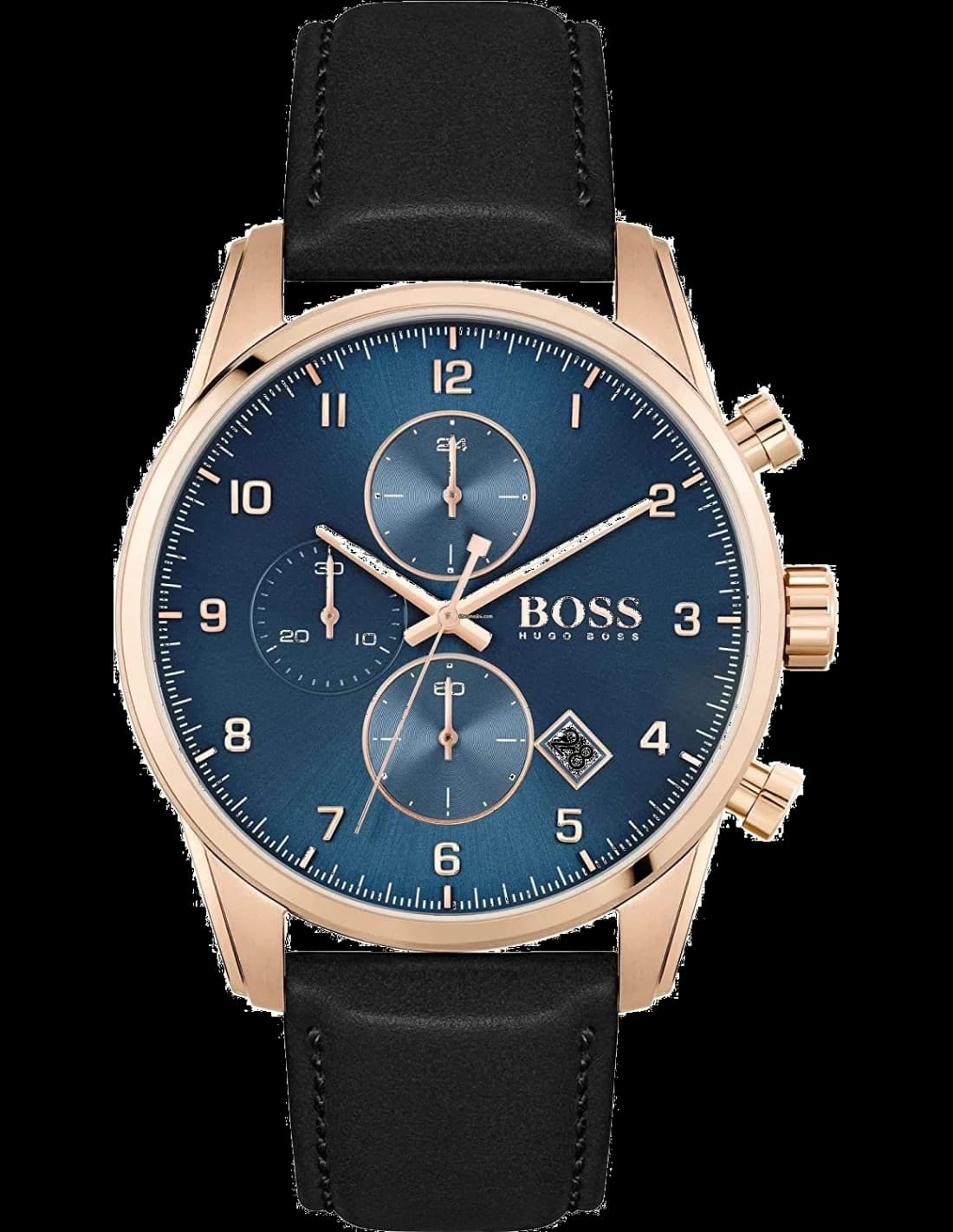 Montre Homme Hugo Boss Skymaster 1513783 Cadran Bleu Bracelet Cuir Noir