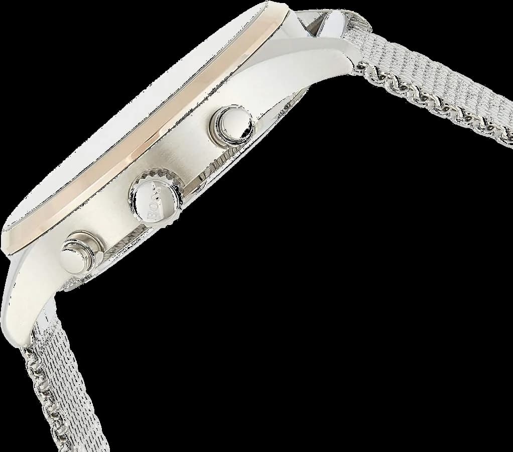 Attache bracelet Hugo Boss 1513805 en maille milanaise acier inoxydable, fermoir déployant ajustable double sécurité