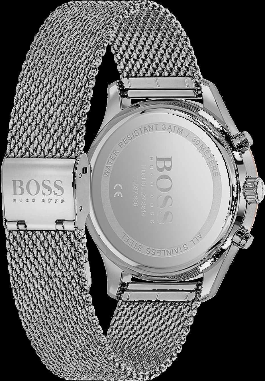 Lunette boîtier Hugo Boss 1513805 en acier inoxydable brossé poli, lunette fine fixe, profil mince 10 mm verre saphir