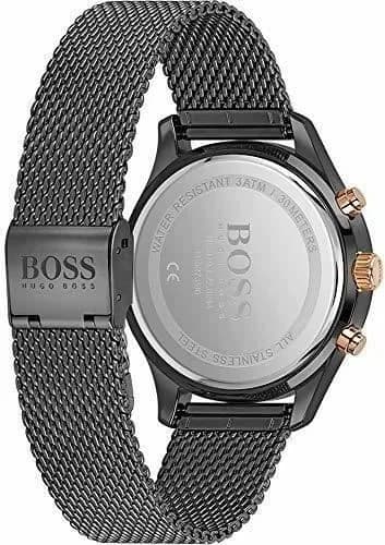 Attache bracelet Hugo Boss 1513811 en maille milanaise noire avec fermoir déployant ajustable, finition satinée