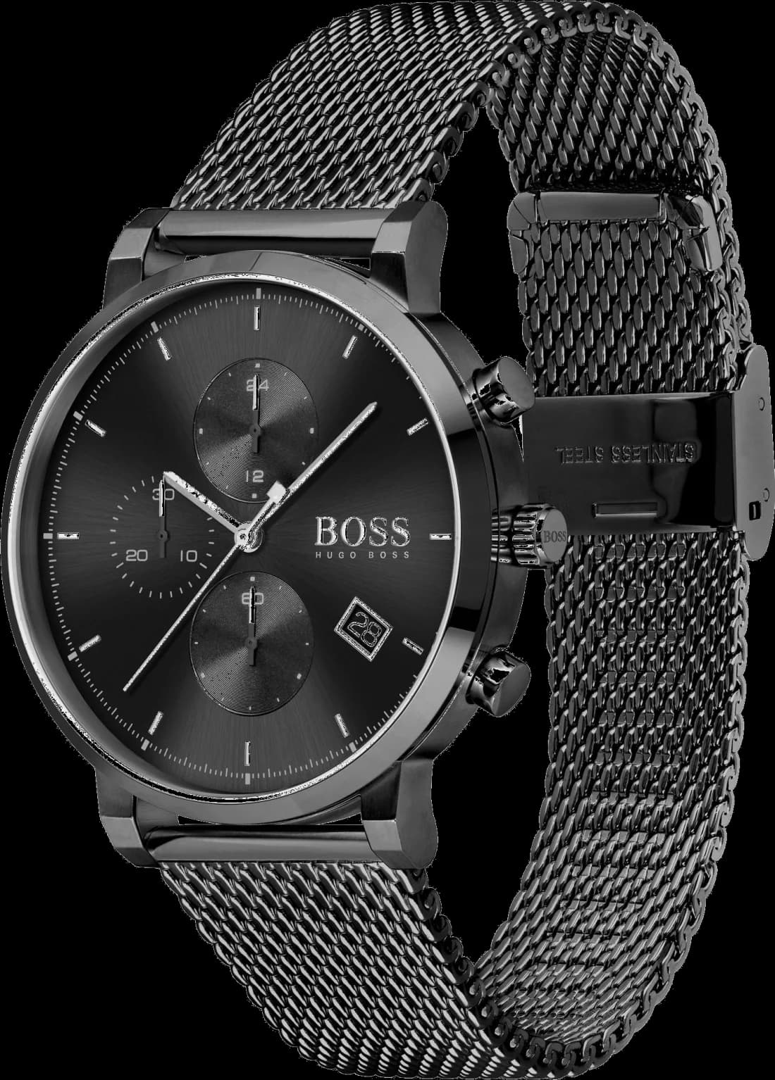 Visage cadran Hugo Boss 1513813 affiche index appliqués et date à 3h sur fond bleu