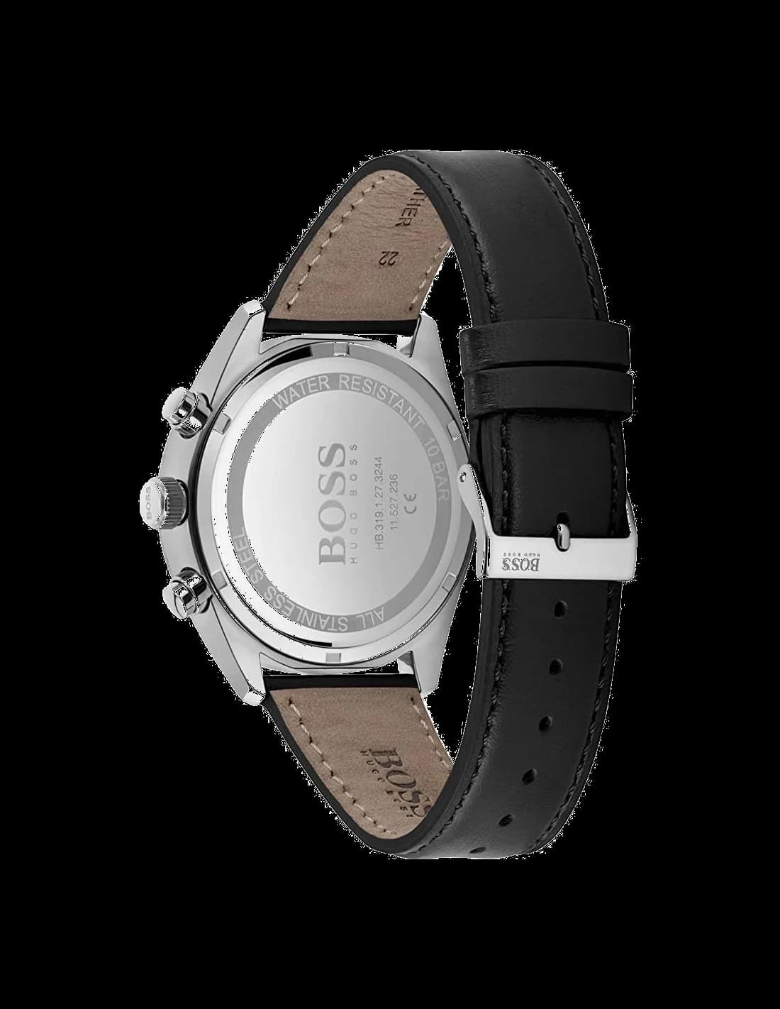 Montre Hugo Boss Champion 1513816 pour Homme - Boîtier Acier, Cadran Noir, Bracelet Cuir Perforé Noir vue 3