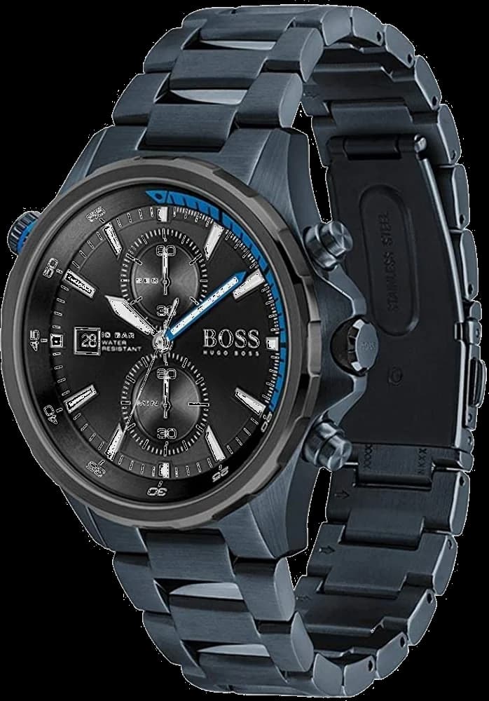 Visage cadran Hugo Boss 1513824 avec aiguilles bâton, guichet date à 4h30 et échelle tachymétrique périphérique