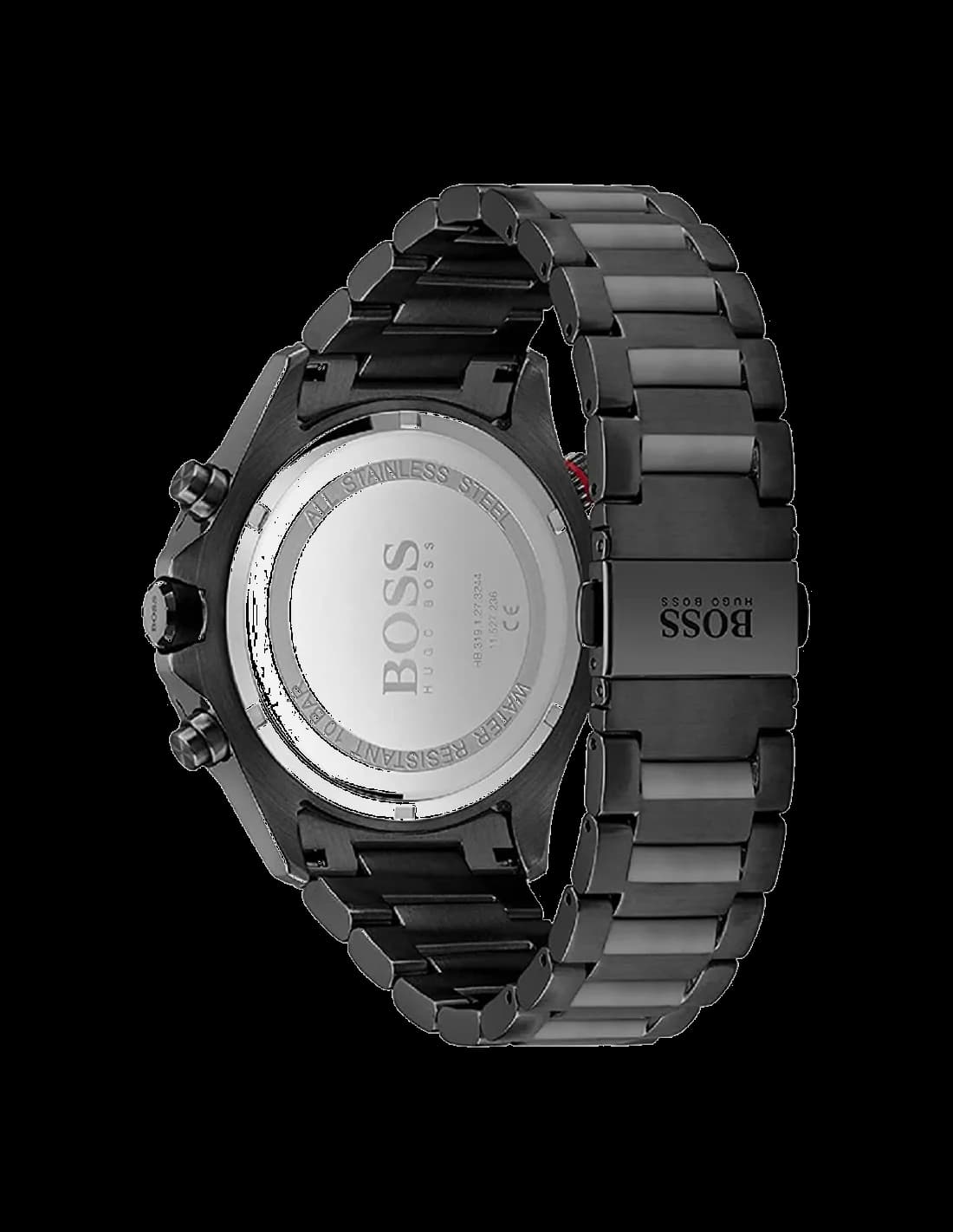 Attache bracelet Hugo Boss 1513825 en acier inoxydable à maillons satinés et poli, fermoir déployant double sécurité