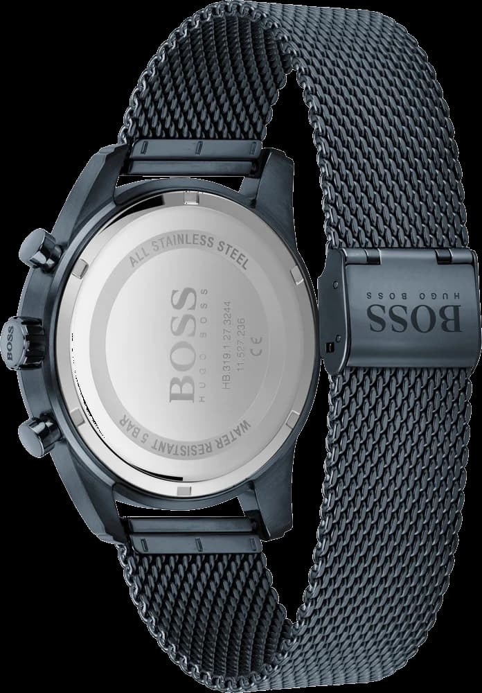Attache bracelet Hugo Boss 1513836 en maille milanaise acier inoxydable, fermoir déployant à double bouton-poussoir