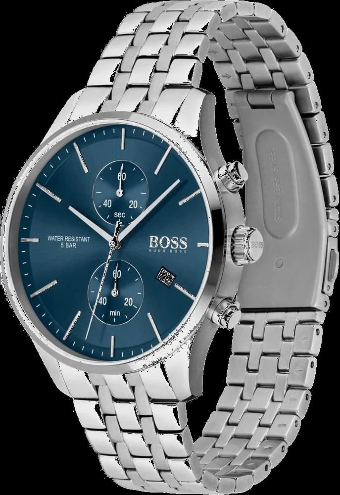 Visage cadran Hugo Boss 1513839 avec index bâton appliqués, aiguilles luminescentes et guichet date à 4h30