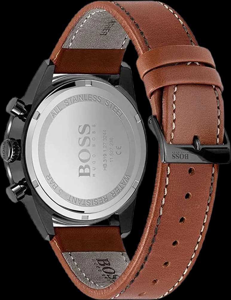 Attache bracelet Hugo Boss 1513851 en cuir noir texturé avec coutures ton-sur-ton et boucle ardillon en acier brossé