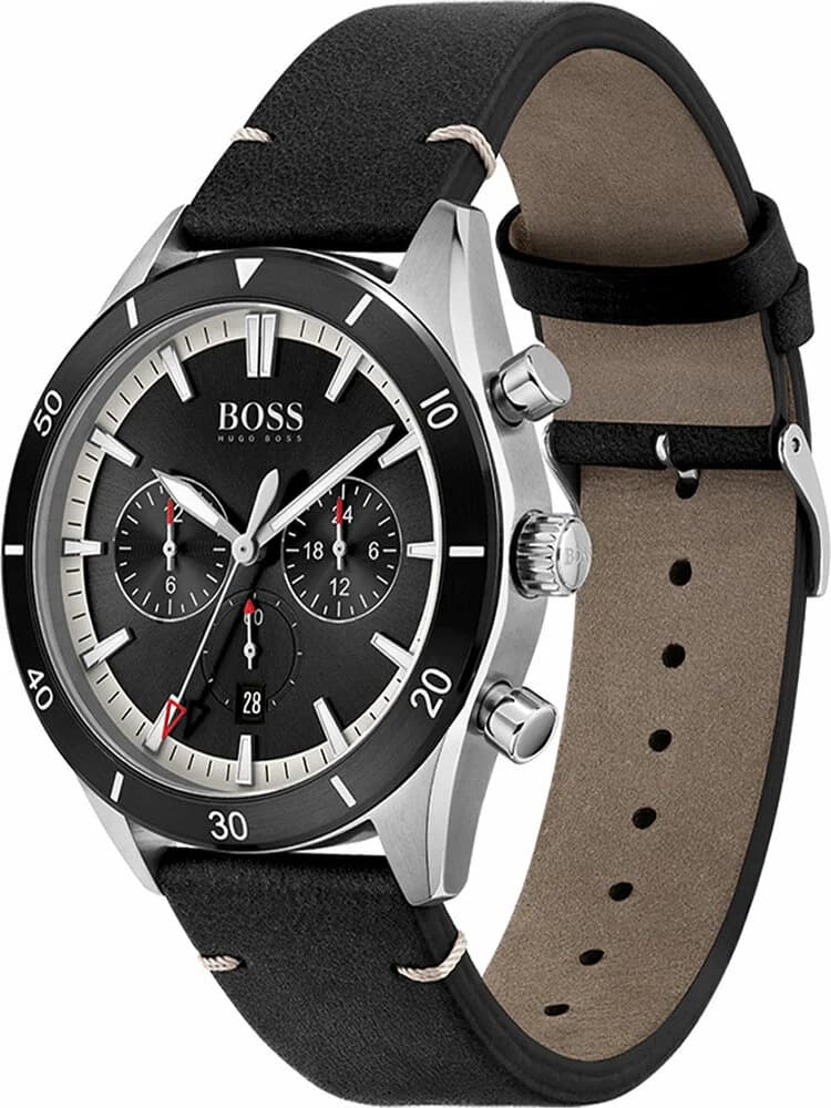 Visage cadran Hugo Boss 1513864 détail des index appliqués, aiguilles bâton et guichet date à 3h