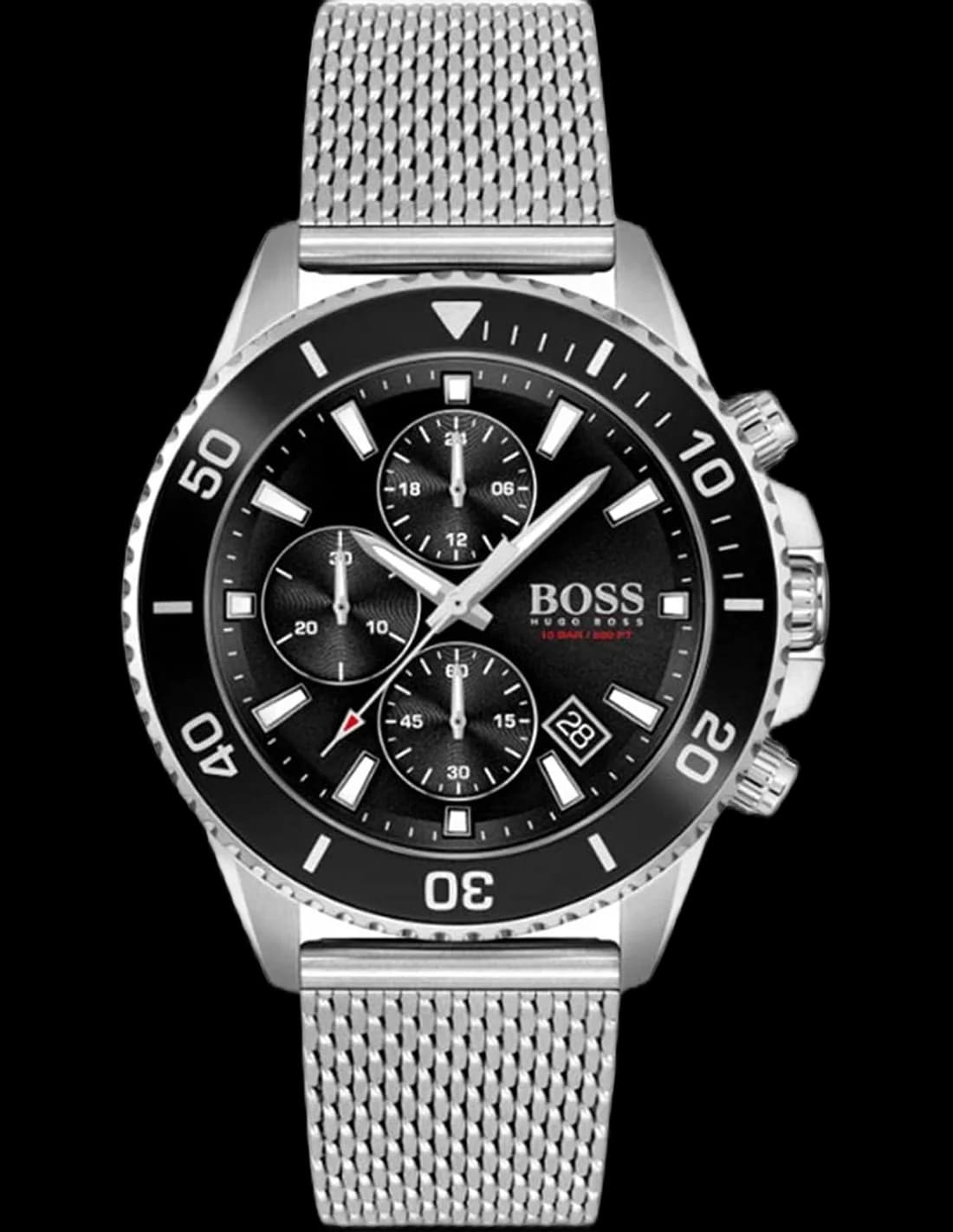Montre Homme Hugo Boss Admiral 1513904 Chronographe Cadran Noir Bracelet Acier