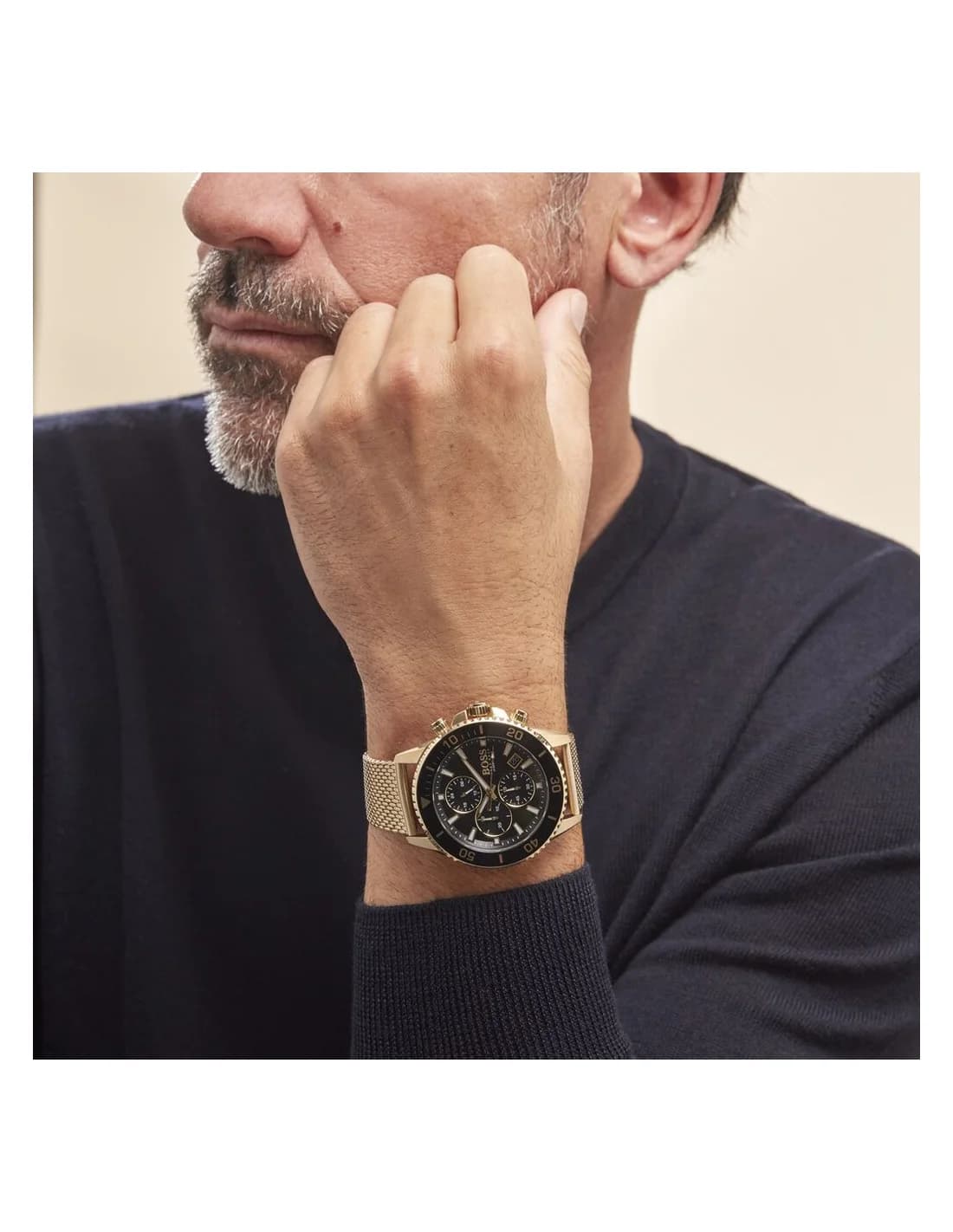 Attache bracelet Hugo Boss 1513906 en acier inoxydable doré avec boucle déployante signée et maillons droits polis