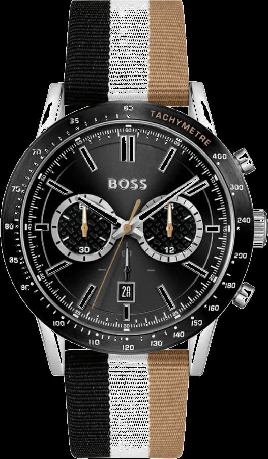 Garde-temps Hugo Boss 1513963 chronographe 45mm cadran noir soleil index appliques et aiguilles luminescentes