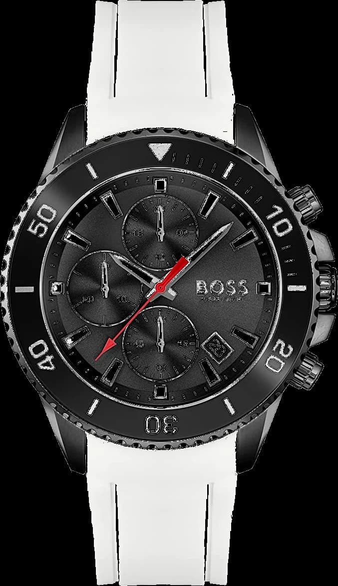 Montre Homme Hugo Boss Admiral 1513966 Cadran Noir Silicone Bracelet Silicone Blanc