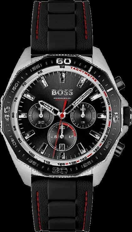 Garde-temps Hugo Boss 1513969 avec cadran noir soleillé, aiguilles luminescentes et index bâtons argentés