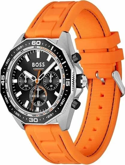 Visage cadran Hugo Boss 1513970 avec index appliques, aiguilles squelette et guichet date à 4h30