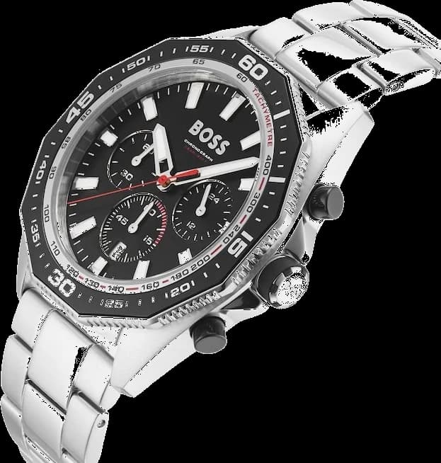 Attache bracelet Hugo Boss 1513971 en acier inoxydable à triple maille avec fermoir déployant ajustable et poussoirs latéraux