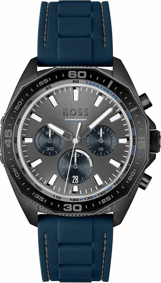 Garde-temps Hugo Boss 1513972 au cadran bleu soleil, aiguilles bâtons et index appliqués, style sport-élégant