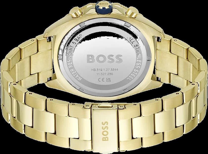 Attache bracelet Hugo Boss 1513973 en acier doré jaune avec fermoir déployant, maillons polis